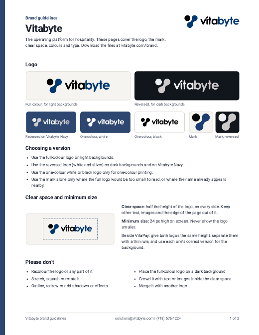 The first page of the Vitabyte brand guidelines