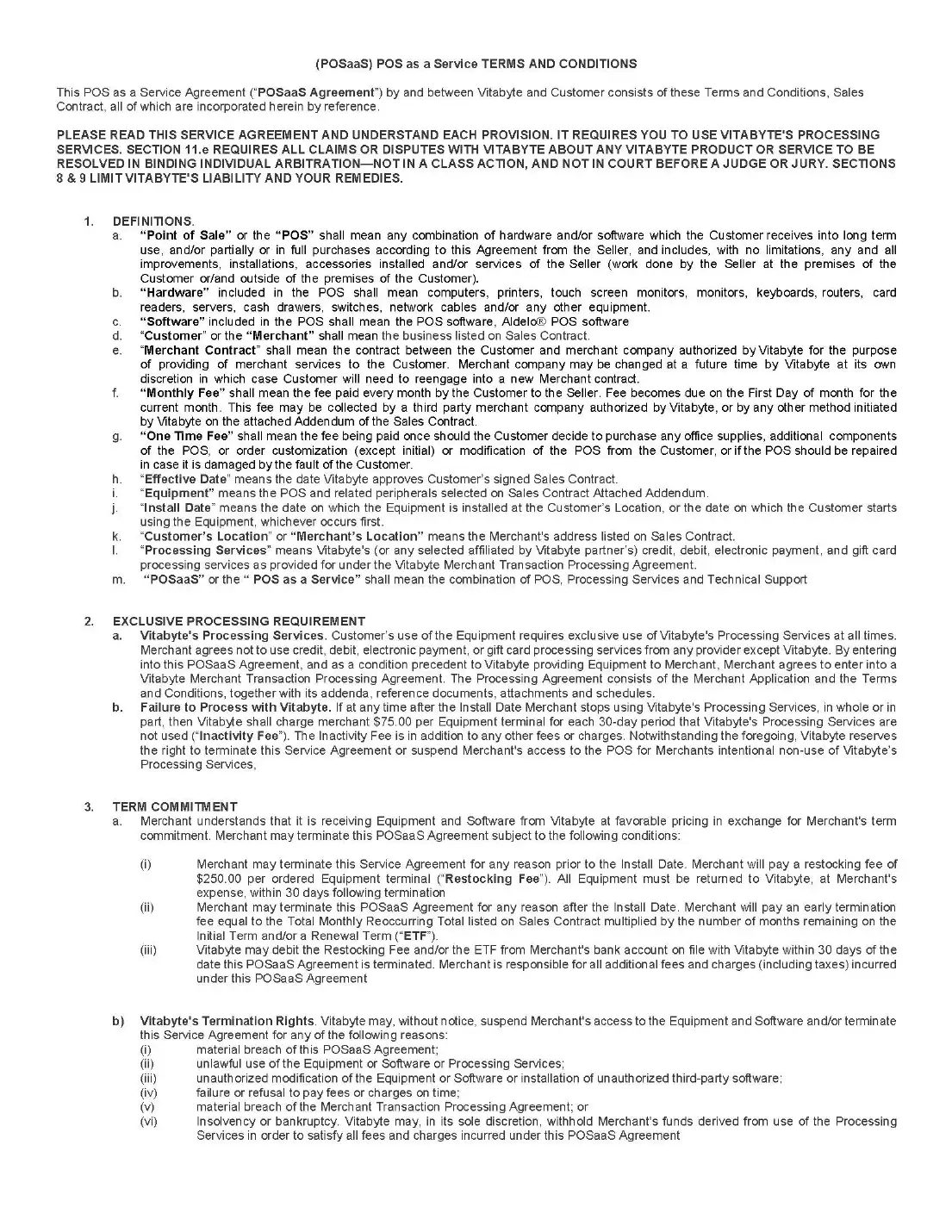 POS as a Service Terms and Conditions, page 1 of 5