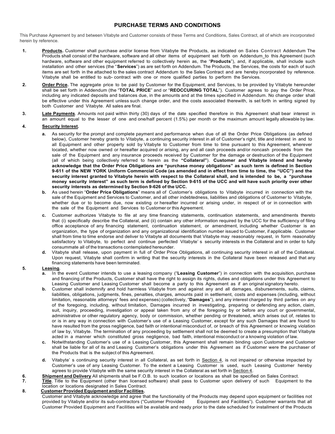 Purchase Terms and Conditions, page 1 of 3