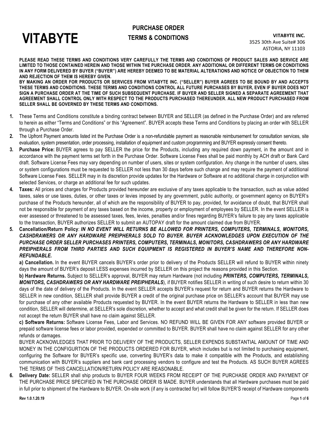 VB Sales Contract Terms and Conditions, page 1 of 6